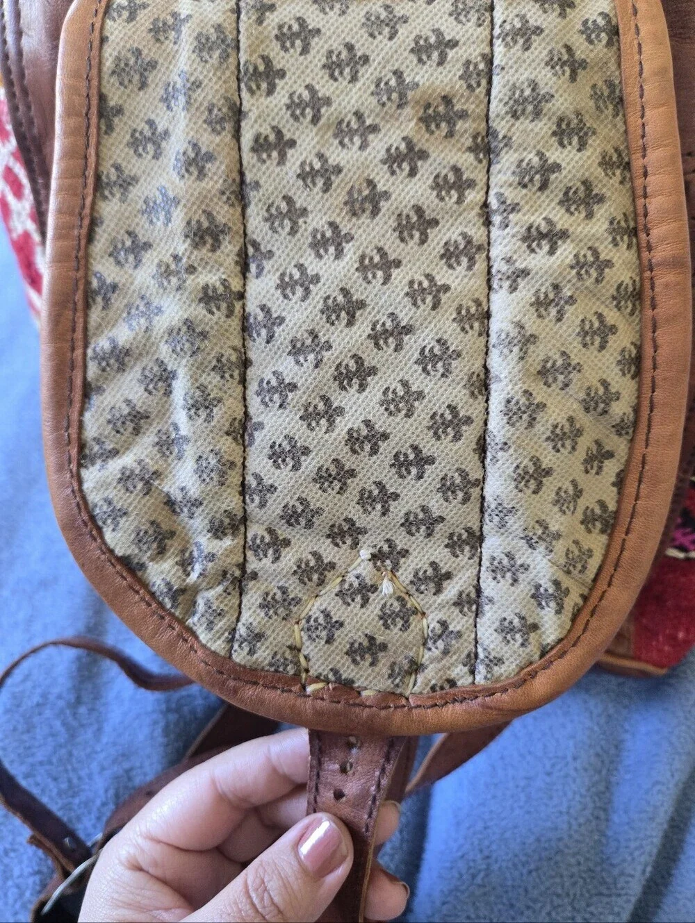 Handmade Moroccan Kilim Leather Backpack Red Southwestern Tribal Boho Rucksack - Picture 12 of 15